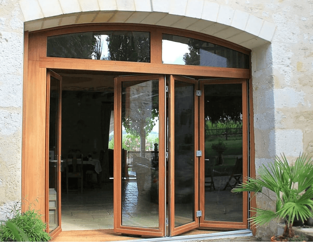 porte repliable en bois - baie vitrée bois